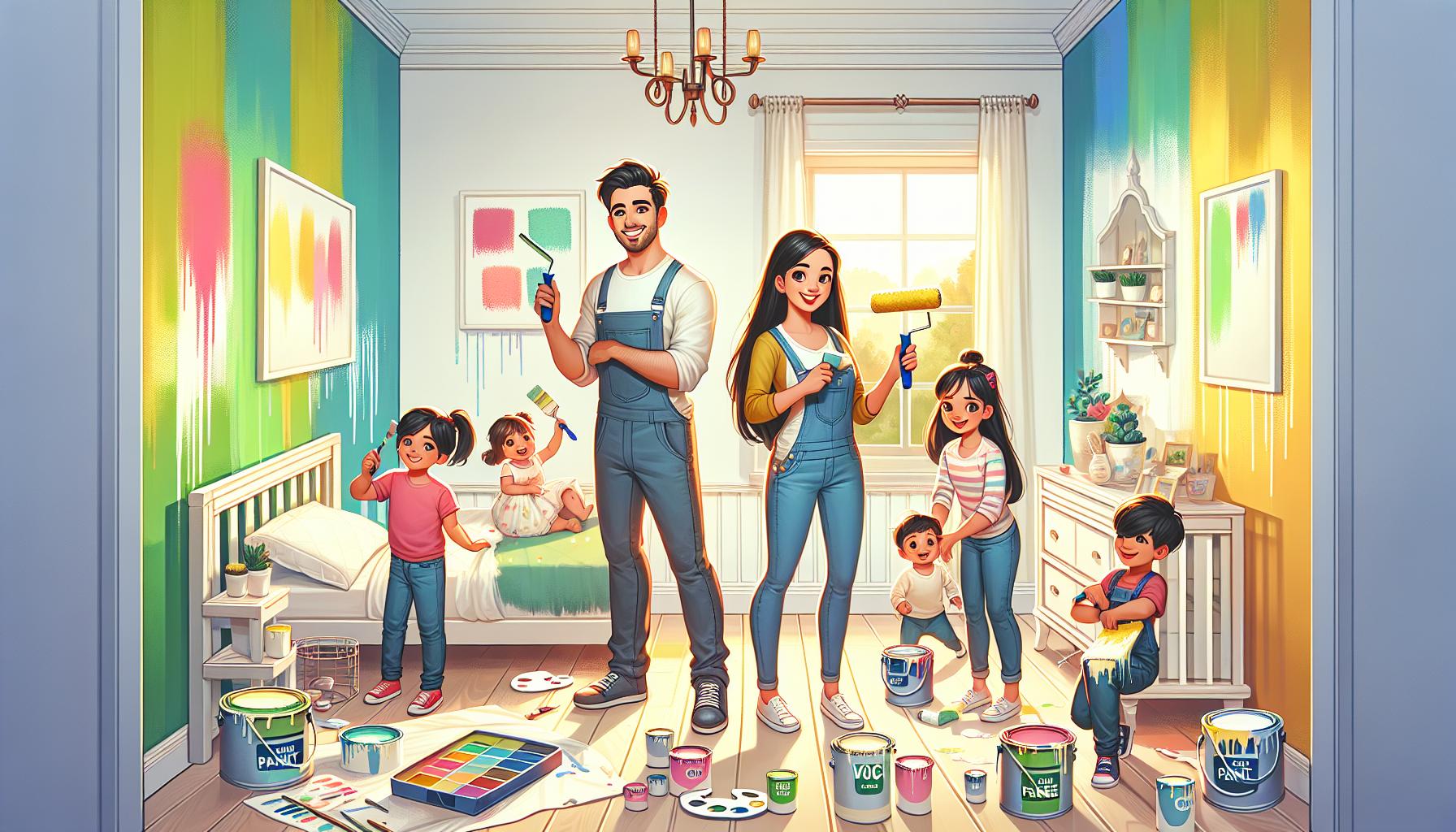 family holding different color pallets