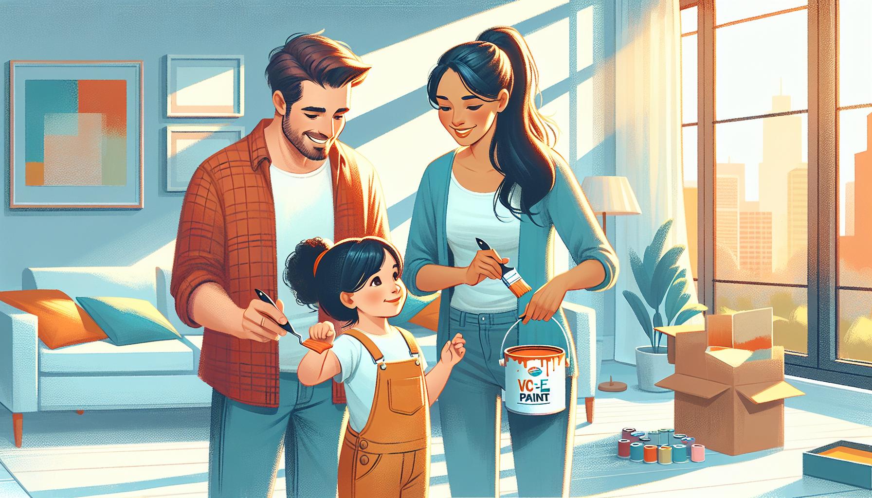 a family painting their house in a happy environment