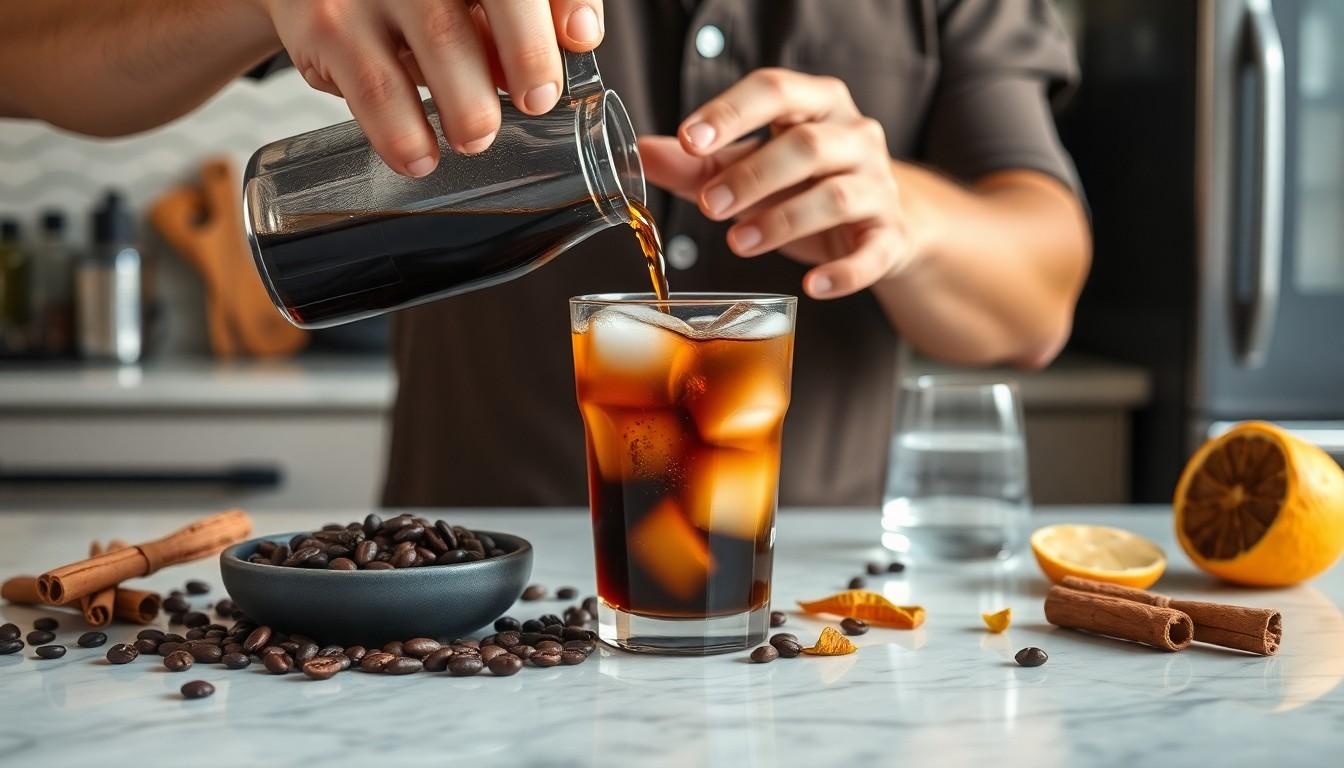 man making cold brew coffee - making cold brew coffee